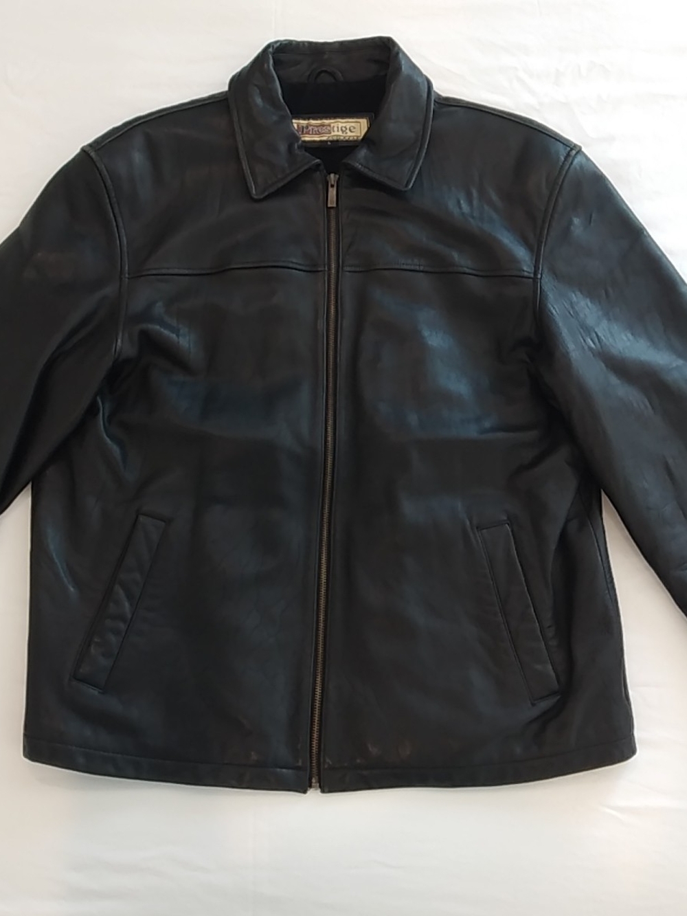 Classic Black Leather Zip Men's Jacket Size Large, Warm Quilted Lining Cabincore